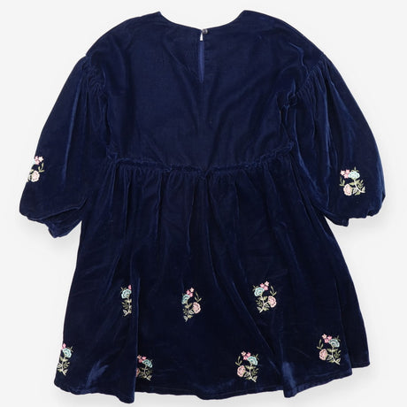 Dress Blue Velvet with Embroidered Flowers