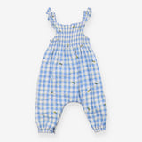 Romper Woven Blue Check with Bees