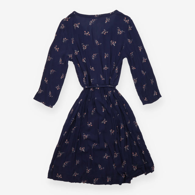 Dress V-Neck Floral Print Navy