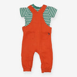 Orange Tractor Dungarees with green Striped T-shir