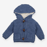 Cardigan Blue Knit Hooded fleece lining
