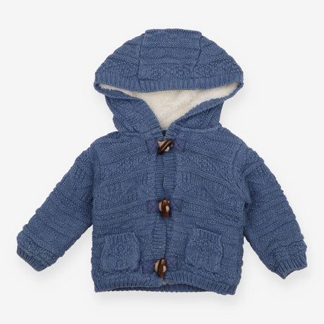 Cardigan Blue Knit Hooded fleece lining
