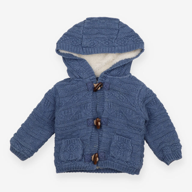 Cardigan Blue Knit Hooded fleece lining