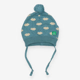 Hat knitted blue with clouds