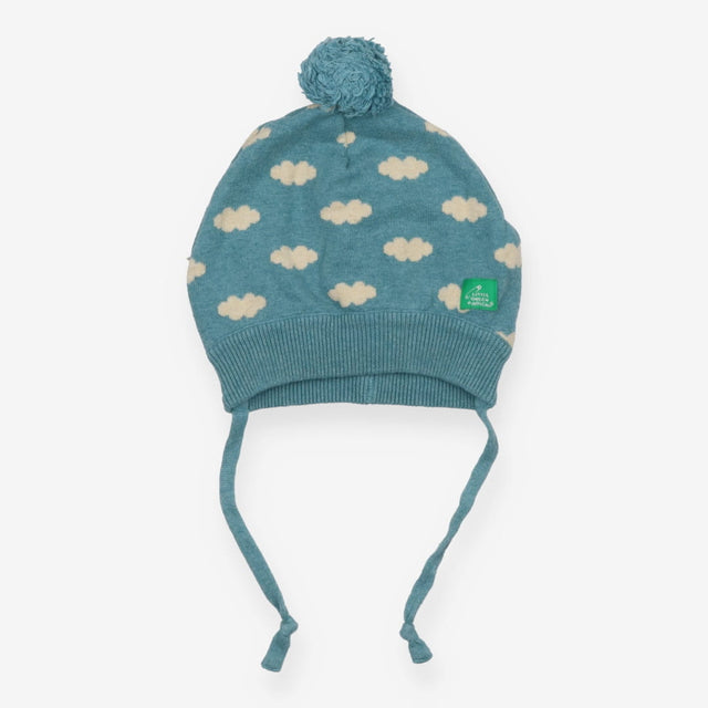 Hat knitted blue with clouds