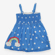 Blue smocked tunic vest with rainbow