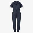Jumpsuit Blue Button Front Tapered Leg