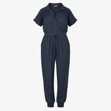 Jumpsuit Blue Button Front Tapered Leg