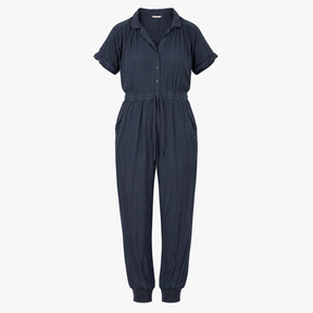 Jumpsuit Blue Button Front Tapered Leg