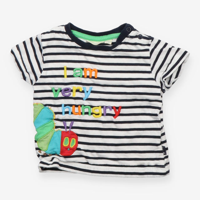 T-shirt black white striped ''I am very hungry ''