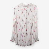 White Feather Print Viscose Long Sleeve Shirt