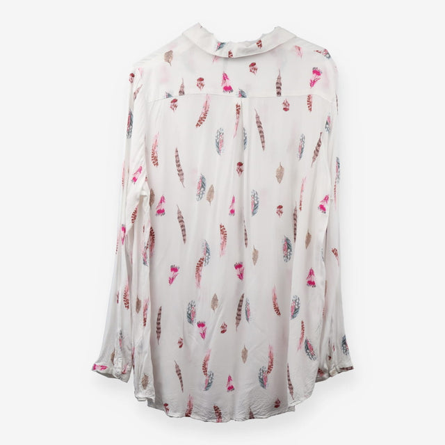 White Feather Print Viscose Long Sleeve Shirt