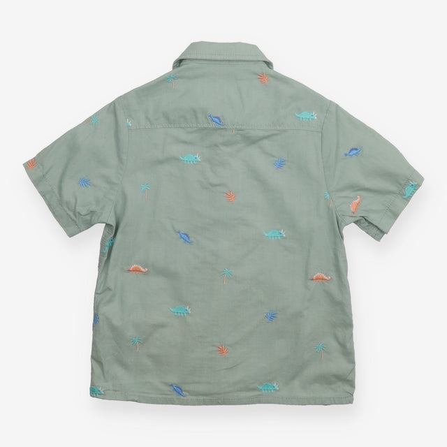 Shirt Green Embroided Dinosaurs