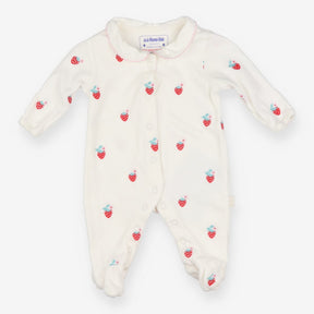 White Collared Strawberry Sleepsuit