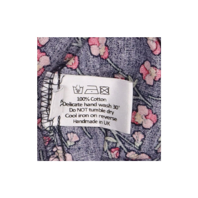 Midi Dress Navy Pink Floral Cotton Puff Sleeve