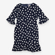 Navy Polka Dot Dress Midi Length