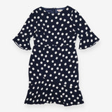 Navy Polka Dot Dress Midi Length