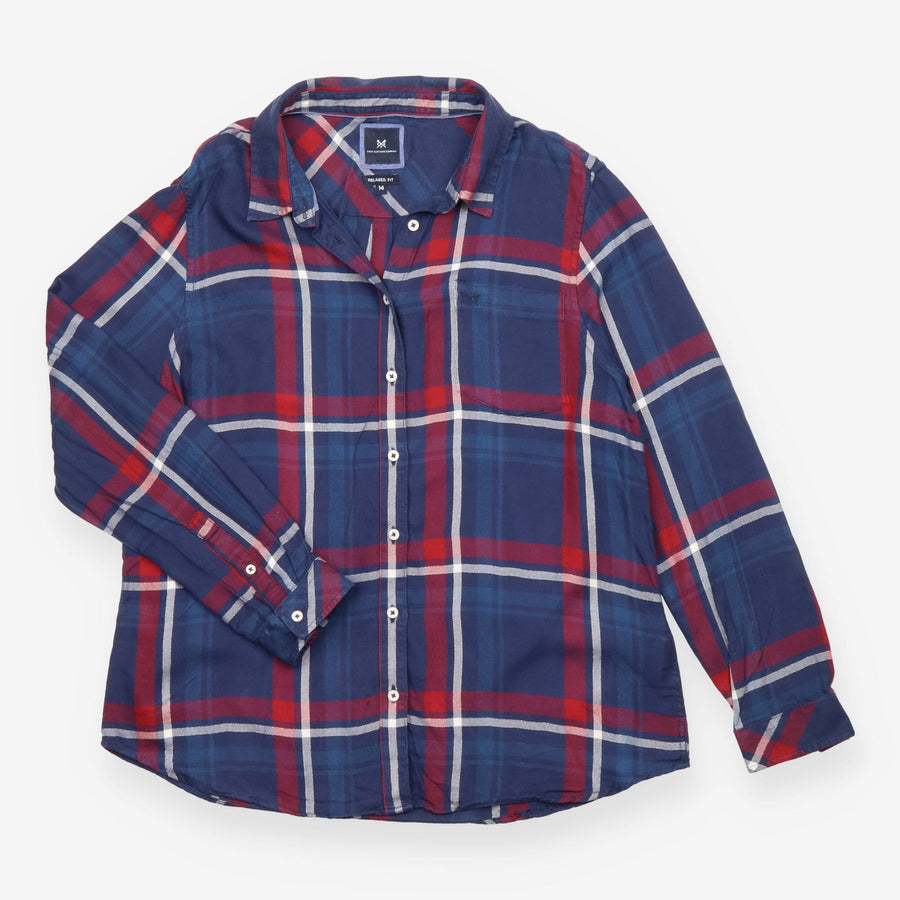 Navy and Red Check Relaxed-Fit Shirt