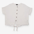 Tie Front Top White Cotton Button Detail