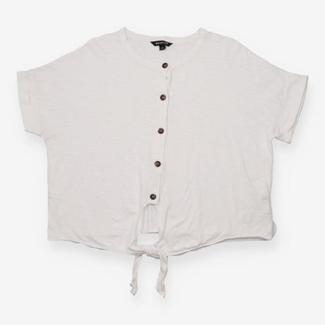 Tie Front Top White Cotton Button Detail
