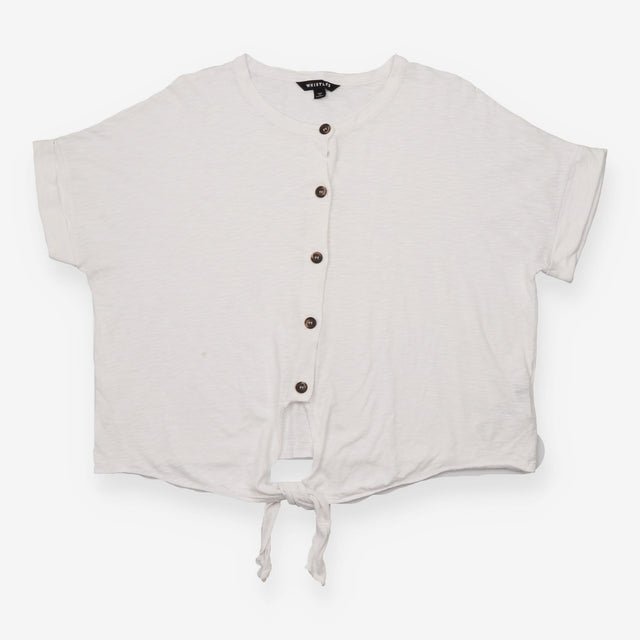 Tie Front Top White Cotton Button Detail