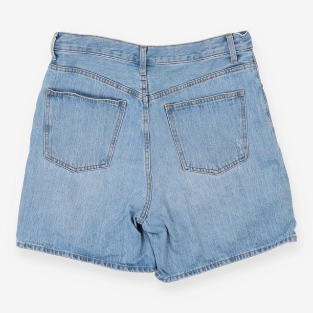 Light wash high waisted distressed denim bermuda s