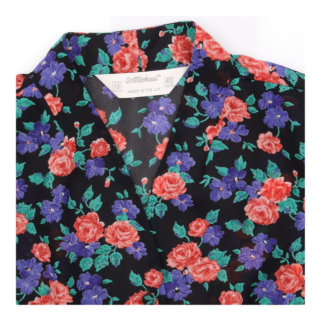 Black Vintage Pink Purple Floral Belted Long Sleev