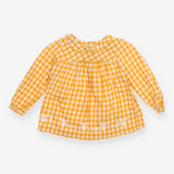 Dress LS collar yellow white check 