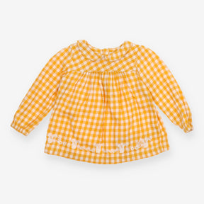 Dress LS collar yellow white check 