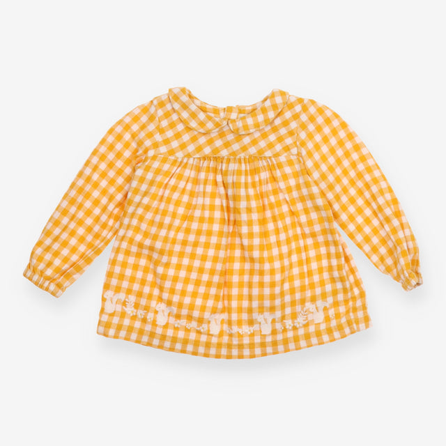 Dress LS collar yellow white check 