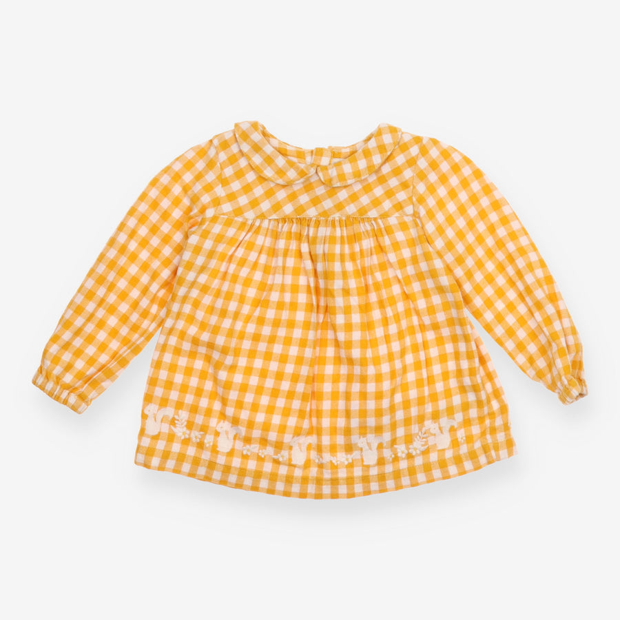 Dress LS collar yellow white check 