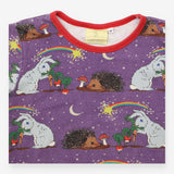 Coddi Womple T-shirt purple rabbits and hedgehog