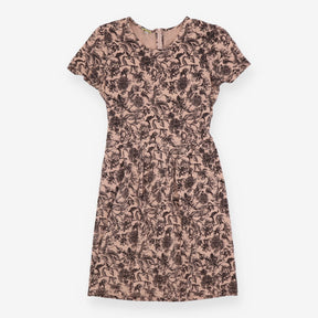 Blush and Black Botanical Print Fit and Flare Dres