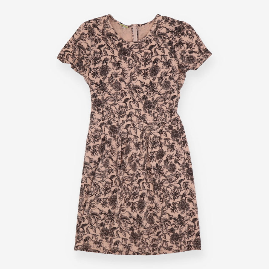 Blush and Black Botanical Print Fit and Flare Dres