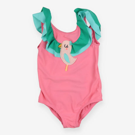 Swimming Costume Pink with Frill and a Bird