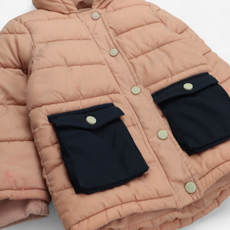 Coat Puffer Pink and Navy Dinosaur