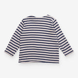 T-shirt long sleeve white and navy stripe dinosaur