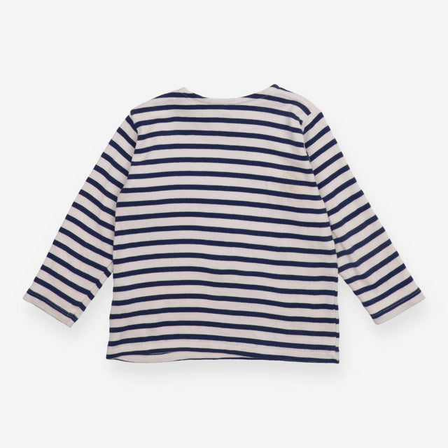 T-shirt long sleeve white and navy stripe dinosaur