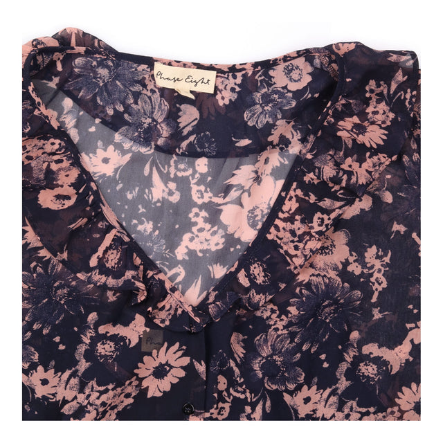 Floral Blouse Black Blush Draped Neck Short Sleeve