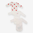 Bodysuits long sleeve white with red hearts 3 pack