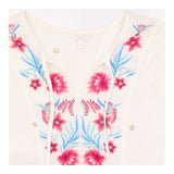 Tunic Top White Floral Embroidered Cotton Tassel T