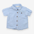 Blue and white check shirt with pocket