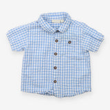 Blue and white check shirt with pocket