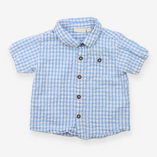 Blue and white check shirt with pocket