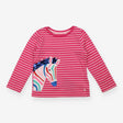 Pink striped LS top with sequin rainbow zebra