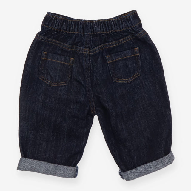 Jeans Dark Denim Turn Up with Popper Waist