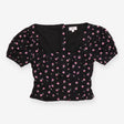 LPA Floral Black Crop Top – Pink Roses, Square Nec