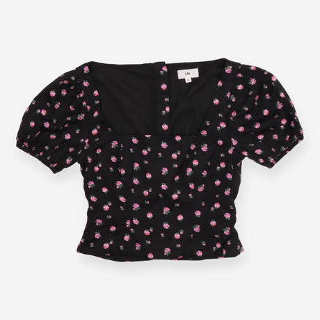 LPA Floral Black Crop Top – Pink Roses, Square Nec
