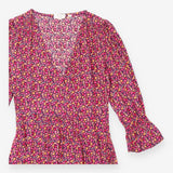 Midi Dress Dark Floral Print Pink Orange Long Slee