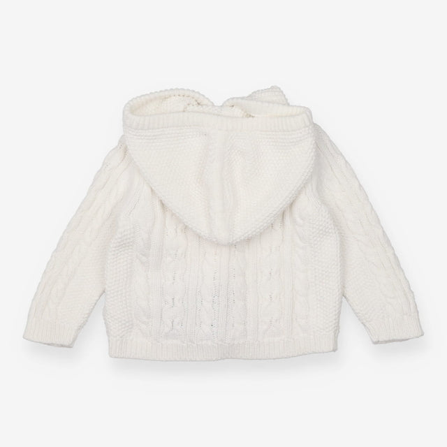 Cardigan with hood white cable buttons
